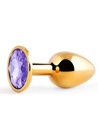 Золотистая анальная пробка с фиолетовым стразом - 7,2 см. - Anal Jewelry Plug - купить с доставкой в Ногинске
