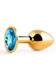 Золотистая анальная пробка с голубым стразом - 7,2 см. - Anal Jewelry Plug - купить с доставкой в Ногинске