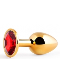Золотистая анальная пробка с красным стразом - 7,2 см. - Anal Jewelry Plug - купить с доставкой в Ногинске