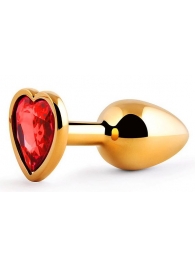 Золотистая анальная пробка с красным стразом-сердечком - 7 см. - Anal Jewelry Plug - купить с доставкой в Ногинске