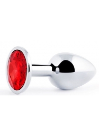 Серебристая анальная пробка с красным стразом - 7,2 см. - Anal Jewelry Plug - купить с доставкой в Ногинске