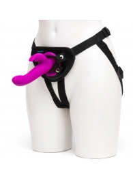 Лиловый страпон Rechargeable Vibrating Strap-On Harness Set - 17,6 см. - Happy Rabbit - купить с доставкой в Ногинске