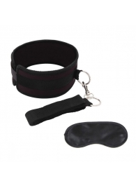 Черный ошейник с длинным поводком Collar and Leash Set - Lux Fetish - купить с доставкой в Ногинске