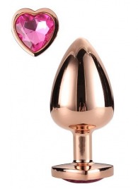 Золотистая анальная втулка с кристаллом-сердечком розового цвета - 7,1 см. - Dream Toys - купить с доставкой в Ногинске