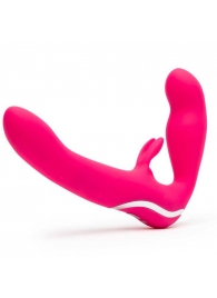 Ярко-розовый безремневой страпон Rechargeable Vibrating Strapless Strap-On - Happy Rabbit - купить с доставкой в Ногинске