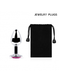 Серебристая анальная пробка с малиновым кристаллом - 7,2 см. - Anal Jewelry Plug - купить с доставкой в Ногинске