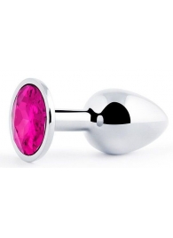 Серебристая анальная пробка с малиновым кристаллом - 7,2 см. - Anal Jewelry Plug - купить с доставкой в Ногинске