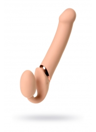 Телесный безремневой вибрострапон Vibrating Bendable Strap-On L - Strap-on-me - купить с доставкой в Ногинске