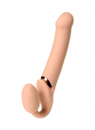 Телесный безремневой вибрострапон Vibrating Bendable Strap-On L - Strap-on-me - купить с доставкой в Ногинске