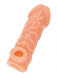 Телесная закрытая насадка с венками Cock Sleeve Size S - 13,8 см. - KOKOS - в Ногинске купить с доставкой