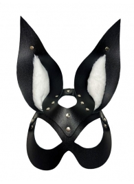 Черная маска зайки с белым мехом на ушках Miss Bunny - БДСМ Арсенал - купить с доставкой в Ногинске