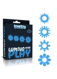 Набор из 4 голубых, светящихся в темноте эрекционных колец Lumino Play - Lovetoy - в Ногинске купить с доставкой
