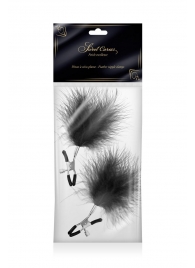 Зажимы на соски с черными пуховыми кисточками Sweet Caress Feather Nipple Clumps - Sweet Caress - купить с доставкой в Ногинске