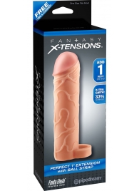 Телесная насадка с кольцом Perfect 1 Extension with Ball Strap - 17 см. - Pipedream - в Ногинске купить с доставкой