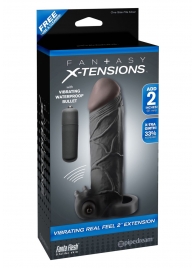 Чёрная вибронасадка с кольцом Vibrating Real Feel 2 Extension - 16 см. - Pipedream - в Ногинске купить с доставкой