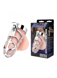 Серебристая металлическая клетка для члена с замком Enslave Cock Cage - BlueLine - купить с доставкой в Ногинске