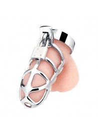 Серебристая металлическая клетка для члена с замком Enslave Cock Cage - BlueLine - купить с доставкой в Ногинске