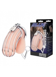 Серебристая металлическая клетка с анальным стимулятором Cock Cage - BlueLine - купить с доставкой в Ногинске