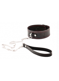 Черный широкий ошейник с красной строчкой и поводком - Crazy Handmade - купить с доставкой в Ногинске