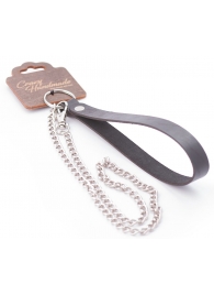 Серебристый металлический поводок с кожаной черной ручкой - 80 см. - Crazy Handmade - купить с доставкой в Ногинске