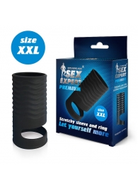 Черная открытая насадка на пенис с кольцом для мошонки XXL-size - 9,4 см. - Sex Expert - в Ногинске купить с доставкой
