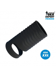 Черная открытая насадка на пенис с кольцом для мошонки XXL-size - 9,4 см. - Sex Expert - в Ногинске купить с доставкой