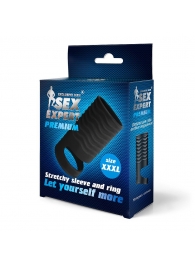 Черная открытая насадка на пенис с кольцом для мошонки XXXL-size - 9,9 см. - Sex Expert - в Ногинске купить с доставкой