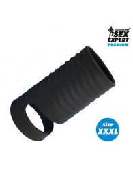 Черная открытая насадка на пенис с кольцом для мошонки XXXL-size - 9,9 см. - Sex Expert - в Ногинске купить с доставкой