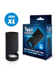Черная открытая насадка на пенис с кольцом для мошонки XL-size - 8,9 см. - Sex Expert - в Ногинске купить с доставкой