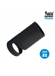 Черная открытая насадка на пенис с кольцом для мошонки XL-size - 8,9 см. - Sex Expert - в Ногинске купить с доставкой