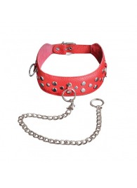 Красный кожаный ошейник с карабином и поводком - Sitabella - купить с доставкой в Ногинске