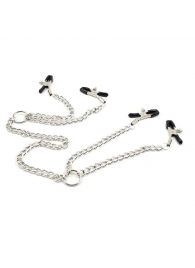 Серебристые зажимы для сосков и половых губ на тонкой цепочке - Notabu - купить с доставкой в Ногинске