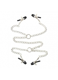 Серебристые зажимы для сосков и половых губ на тонкой цепочке - Notabu - купить с доставкой в Ногинске