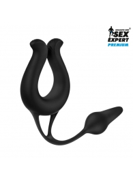 Черная вибронасадка Sex Expert с анальной втулкой - Sex Expert - в Ногинске купить с доставкой