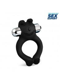 Черное силиконовое эрекционное виброкольцо Sex Expert - Sex Expert - в Ногинске купить с доставкой