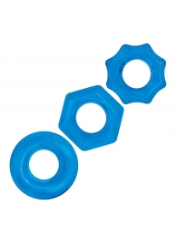 Комплект из трех голубых колец для эрекции 3-Pack Nuts   Bolts Stretch Cock Ring Set - BlueLine - в Ногинске купить с доставкой