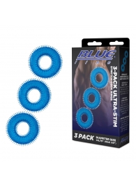 Комплект из трех голубых колец для эрекции 3-Pack Ultra-Stim Stretch Cock Rings - BlueLine - в Ногинске купить с доставкой
