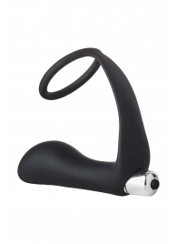Черное эрекционное кольцо с вибропробкой Vibrating Anal Plug With Cockring - Dream Toys - в Ногинске купить с доставкой