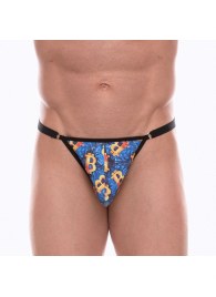Синие мужские трусы-тонги с разноцветным принтом - Don Moris купить с доставкой