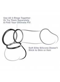 Набор из трех черных эрекционных колец Silicone 3-Ring Stamina Set - Pipedream - в Ногинске купить с доставкой