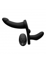 Черный вибрострапон Double Take 10X Double Penetration Vibrating Strap-on Harness - XR Brands - купить с доставкой в Ногинске