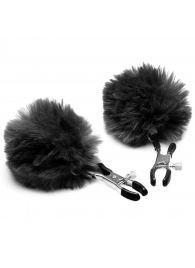 Зажимы для сосков с черным помпонами Pom Pom Nipple Clamps - XR Brands - купить с доставкой в Ногинске