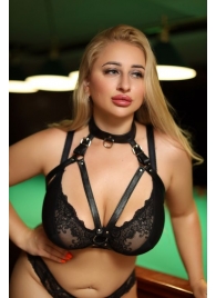 Черная кожаная сбруя с ошейником plus size из нежной кожи - БДСМ Арсенал - купить с доставкой в Ногинске
