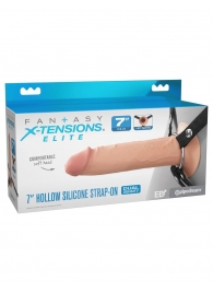 Телесный полый страпон на черных ремнях Hollow Silicone Strap-on - 17,8 см. - Pipedream - купить с доставкой в Ногинске