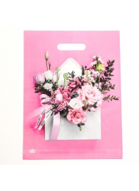 Розовый пакет с цветочным принтом и вырубной ручкой (40х31 см) - Сима-Ленд - купить с доставкой в Ногинске