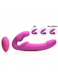 Розовый безремневой страпон с вибрацией и функцией расширения Inflatable Ergo-Fit Strapless Strap-On - XR Brands - купить с доставкой в Ногинске