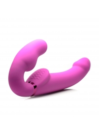 Розовый безремневой страпон с вибрацией и функцией расширения Inflatable Ergo-Fit Strapless Strap-On - XR Brands - купить с доставкой в Ногинске