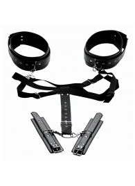 Черная бондажная система Acquire Easy Access Thigh Harness with Wrist Cuffs - XR Brands - купить с доставкой в Ногинске