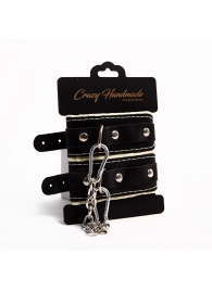 Черные скругленные наручники с мягкой бежевой подкладкой - Crazy Handmade - купить с доставкой в Ногинске