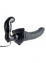 Черный страпон с вагинальной пробкой Deluxe Vibrating Penetrix Strap-On - 19 см. - Pipedream - купить с доставкой в Ногинске